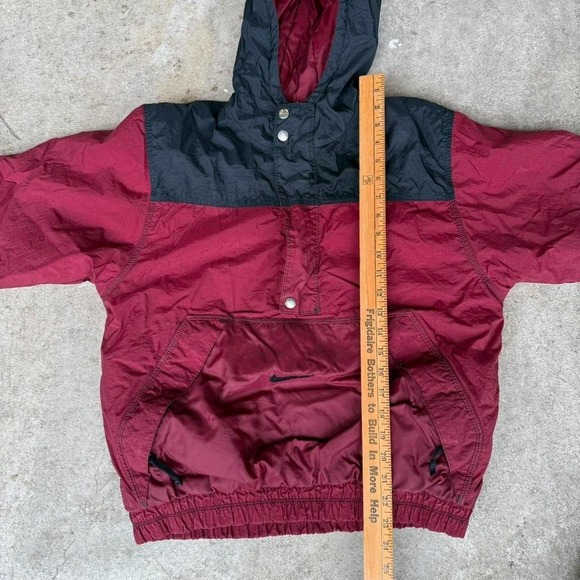 Vintage 90's Nike Puffer Hooded Jacket Burgundy Black Streetwear Medium - Picture 8 of 8